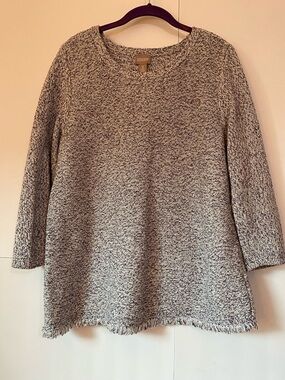 Chico's Marled Burgundy and White Scoop Neck Sweater with Fringe Hem